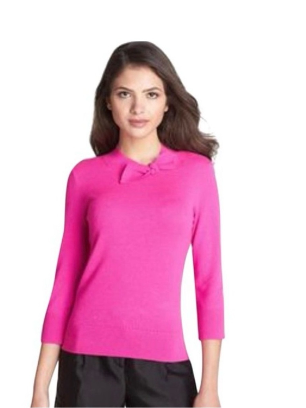 kate spade Hot Pink Bow-Neck Crew Sweater. Wool Cashmere blend.